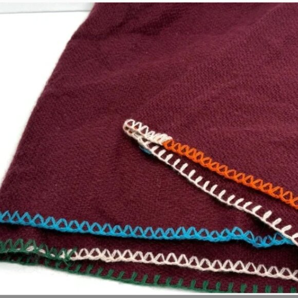 FREE PEOPLE Common Thread NEW Boho Blanket Stitch Scarf wrap Merlot burgandy - Picture 3 of 4